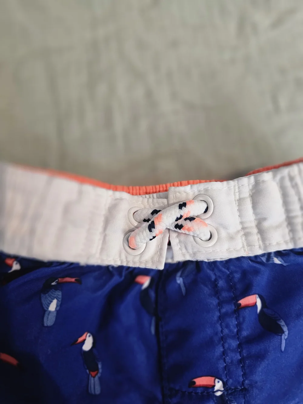 Toddler Blue Toucan Print Swim Shorts with White Elastic Waist